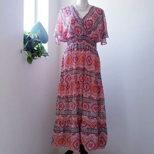 Boho Floral Tiered Bubble Hem Smock Maxi Dress